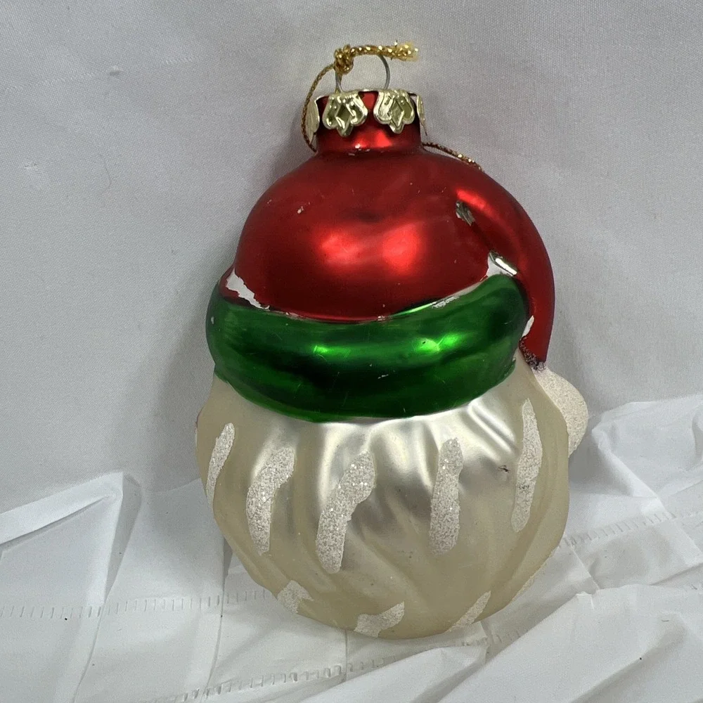 Vintage Mercury Glass Christmas Ornament West Germany Mica SANTA CLAUS FACE Head